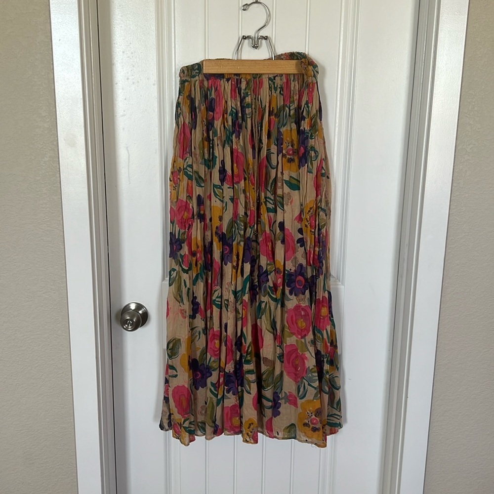 VINTAGE 90s 80s BoHo Cotton India Floral Gauzy MAXi Skirt S M L XL